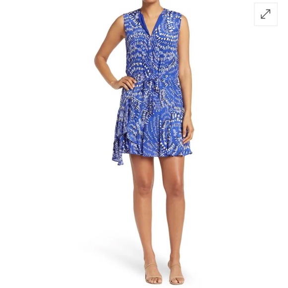 REISS Elsie Geo Print Dress - Blue, EUC, Freshly dry cleaned too! US14 EU46 UK18 - Picture 6 of 14